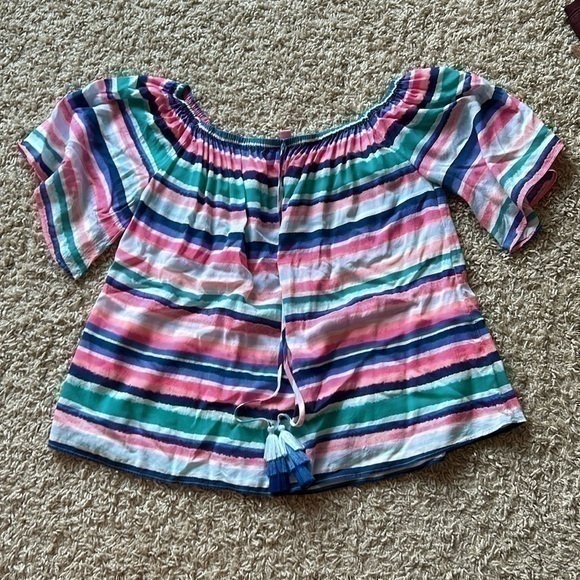 Lilly Pulitzer Tops - Like New Lilly Pulitzer Sain Sandy Shell Stripe Off-the-shoulder Tasseled Top